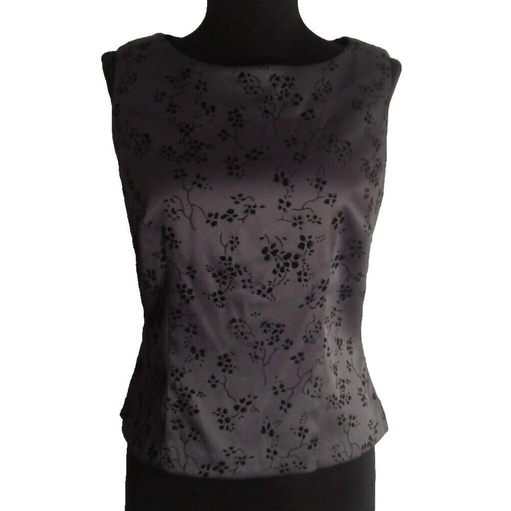CDC Size 6 Tank Top Floral Sleeveless Hidden Back Zipper Flocked Fitted Shell